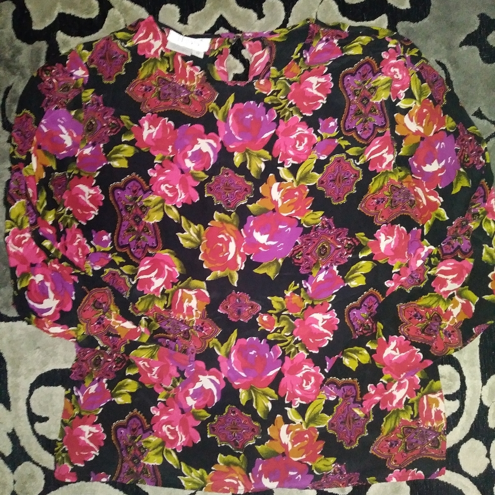 Vintage Tess bright floral silk blouse size 10
